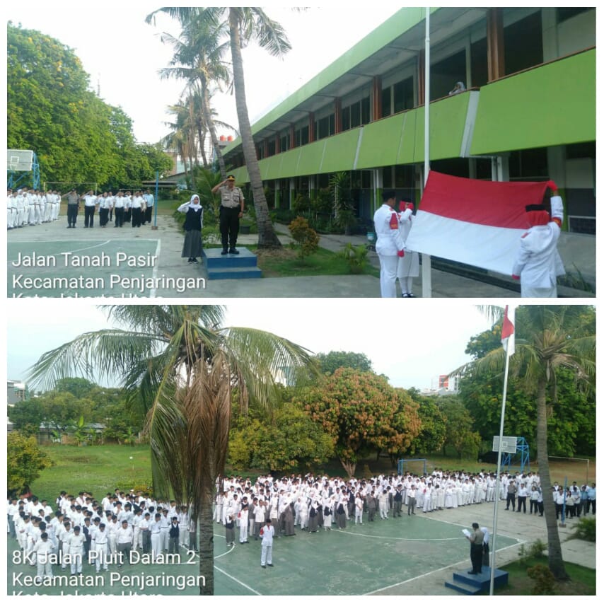 Kanit Binmas Polsek Metro Penjaringan Pembina Upacara Bendera di Sekolah SMK PSKD III Jakarta
