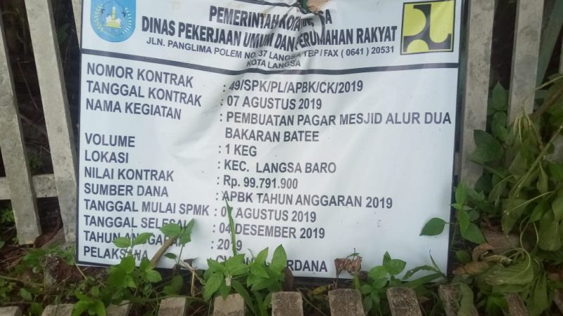 Pambuatan Pagar Musalla Gp. Alur Dua Bakaran Batee Terindikasi Pembohongan Publik