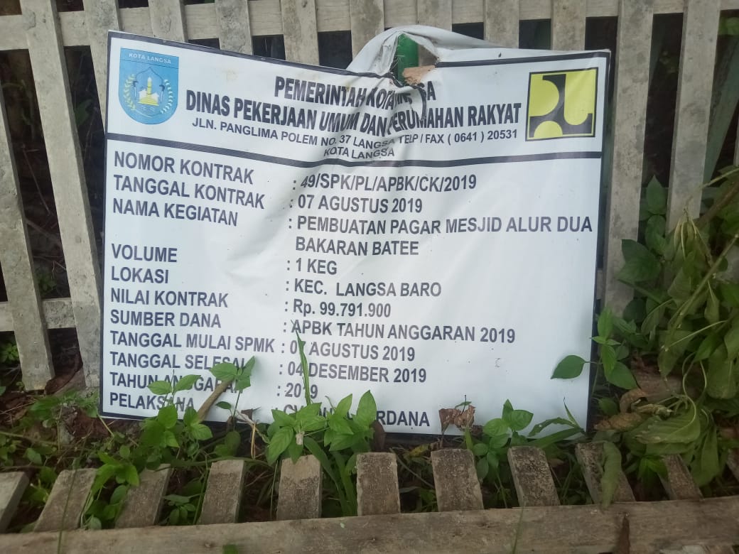 Pambuatan Pagar Musalla Gp. Alur Dua Bakaran Batee Terindikasi Pembohongan Publik