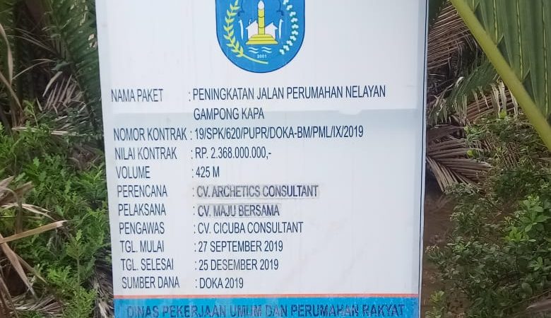 Terkait Peningkatan Jalan Perumahan Nelayan Gampong Kapa Dinas PUPR Langsa sudah Menegur Rekanan