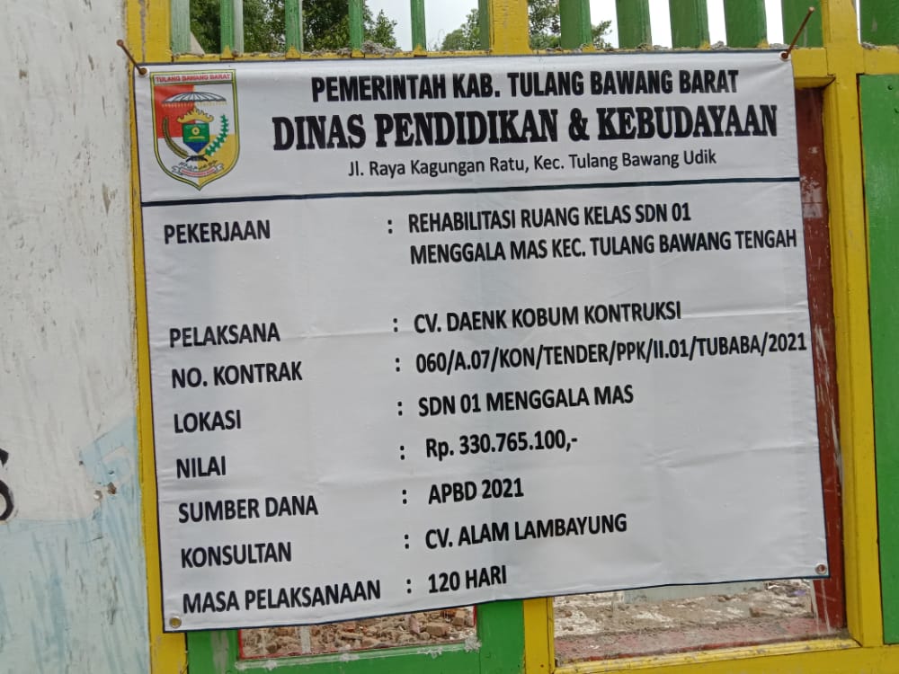 Diduga Gunakan “Reng” Tak ber-SNI Disdik Tubaba Tetap Lakukan PHO