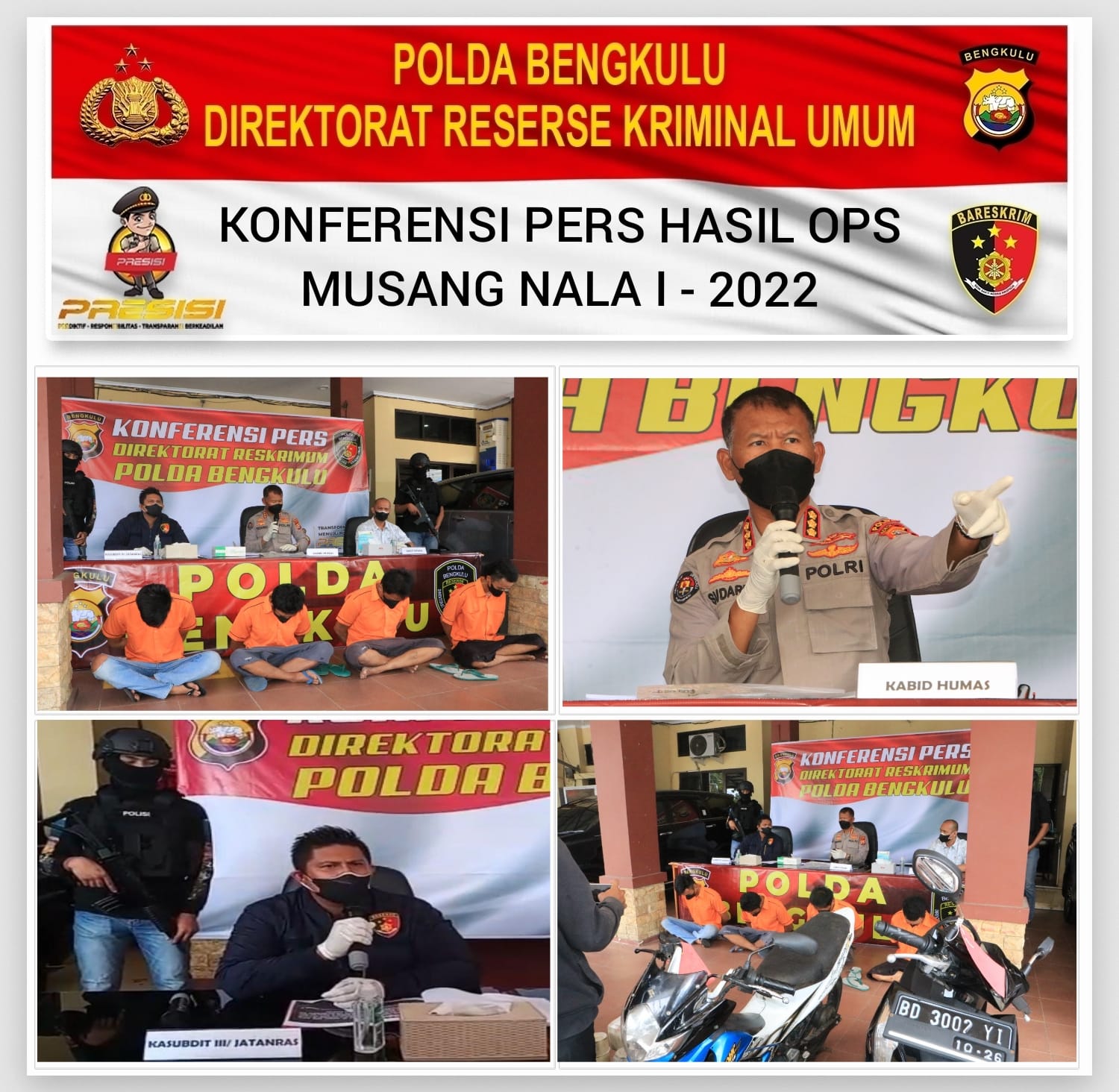 Ops Musang Nala I 2022, Subdit 3 Jatanras Polda Bengkulu Capai Hasil Tangkapan TO 100 Persen.