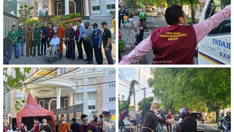 Vihara Borubudur Bagikan Nasi Bungkus dan Takjil kepada Anak Kurang Mampu dan Pengendara Bermotor