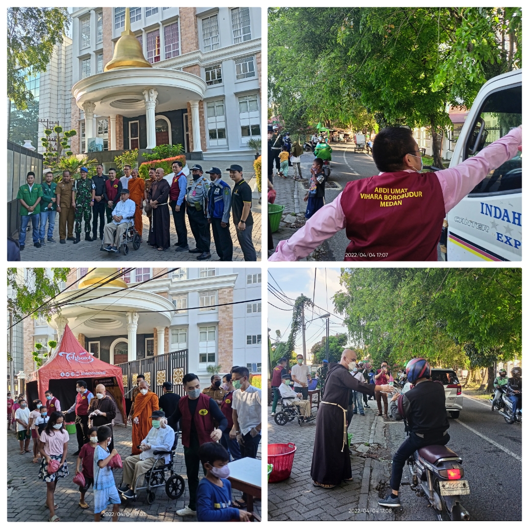 Vihara Borubudur Bagikan Nasi Bungkus dan Takjil kepada Anak Kurang Mampu dan Pengendara Bermotor