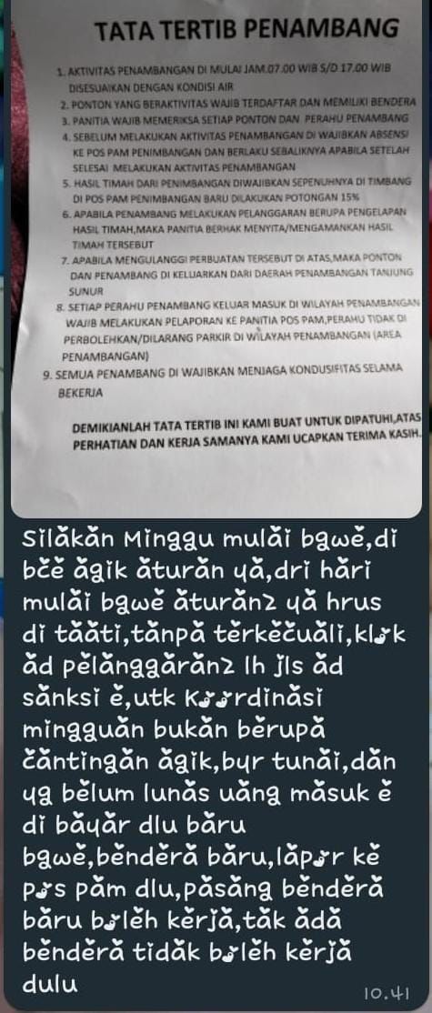Panitia Pospam Tanjung Sunur Membuat Tata Tertib Untuk Para Pelaku Tambang