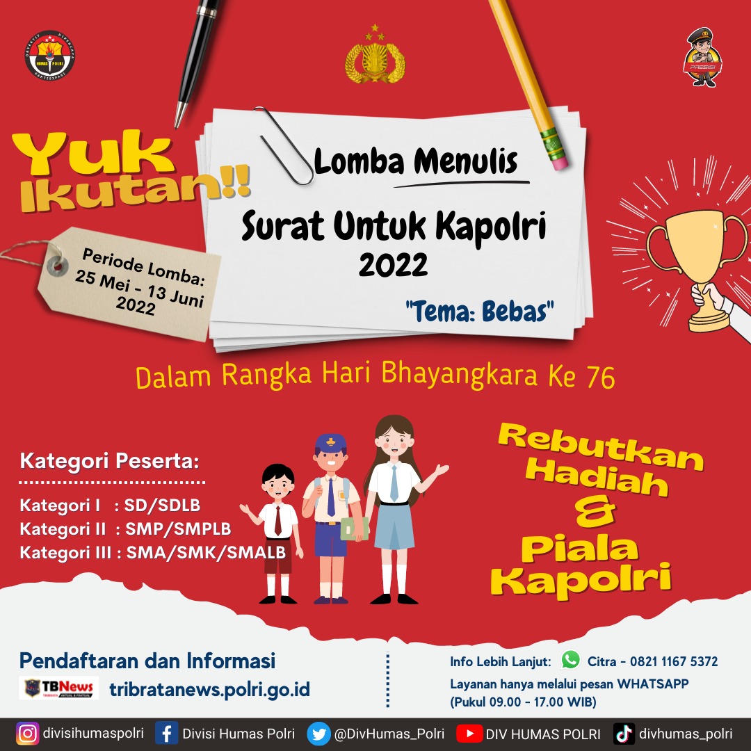 Polri Gelar Lomba Menulis Surat Untuk Kapolri, Ini Syaratnya