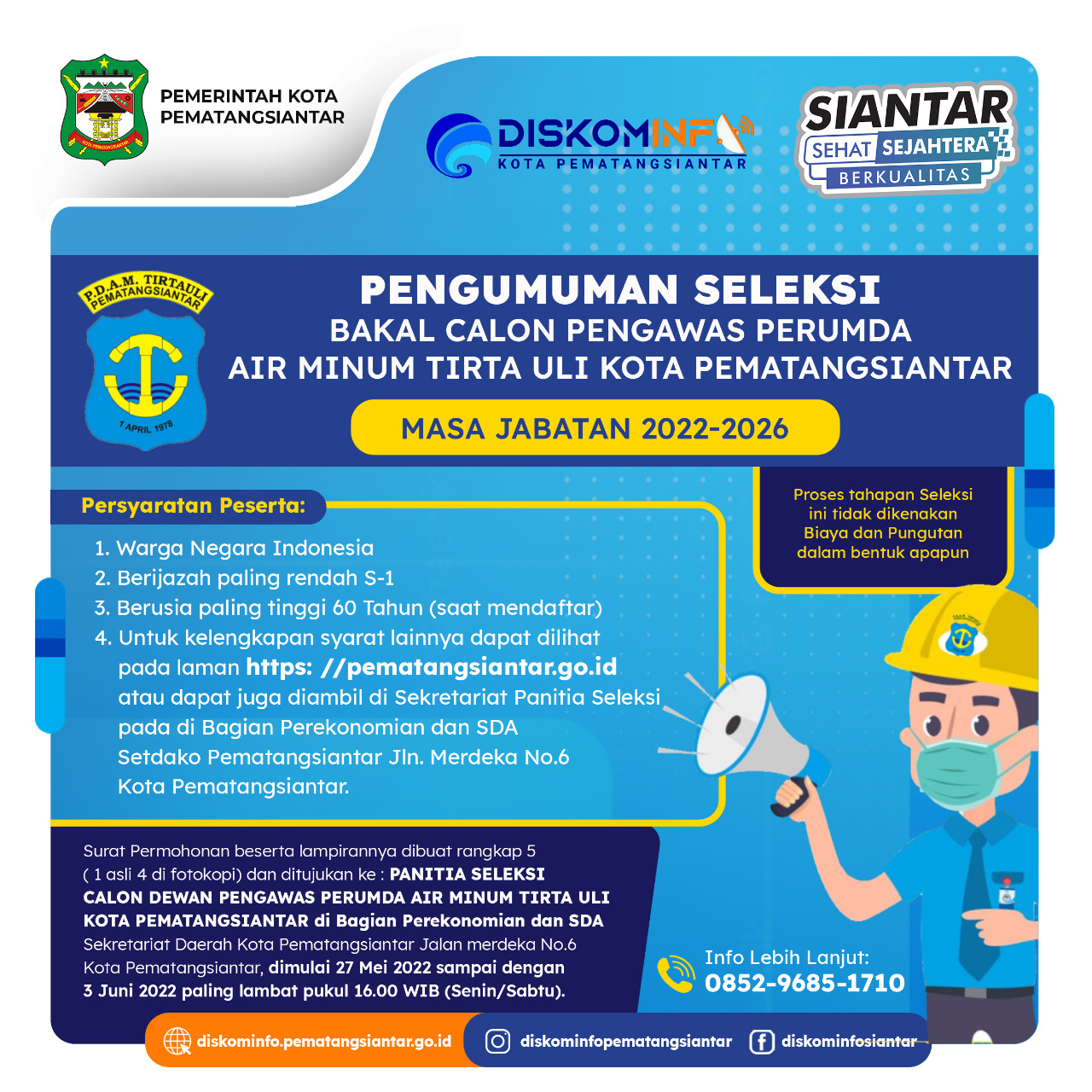 Perumda Air Minum TIRTA ULI Kota PematangSiantar Buka Lowongan Posisi Pengawas Masa Jabatan  2022-2026