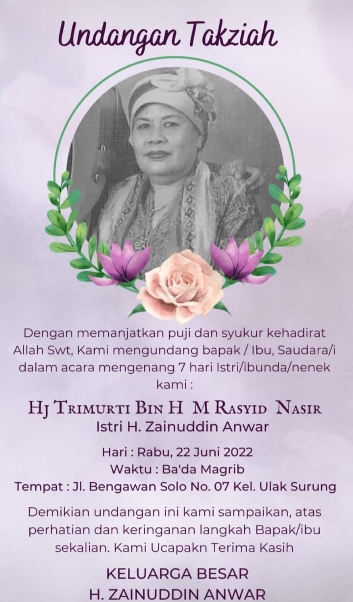 Takziah Malam ke 7, Ratusan Tamu Doakan Almarhumah Hj.tri Murti