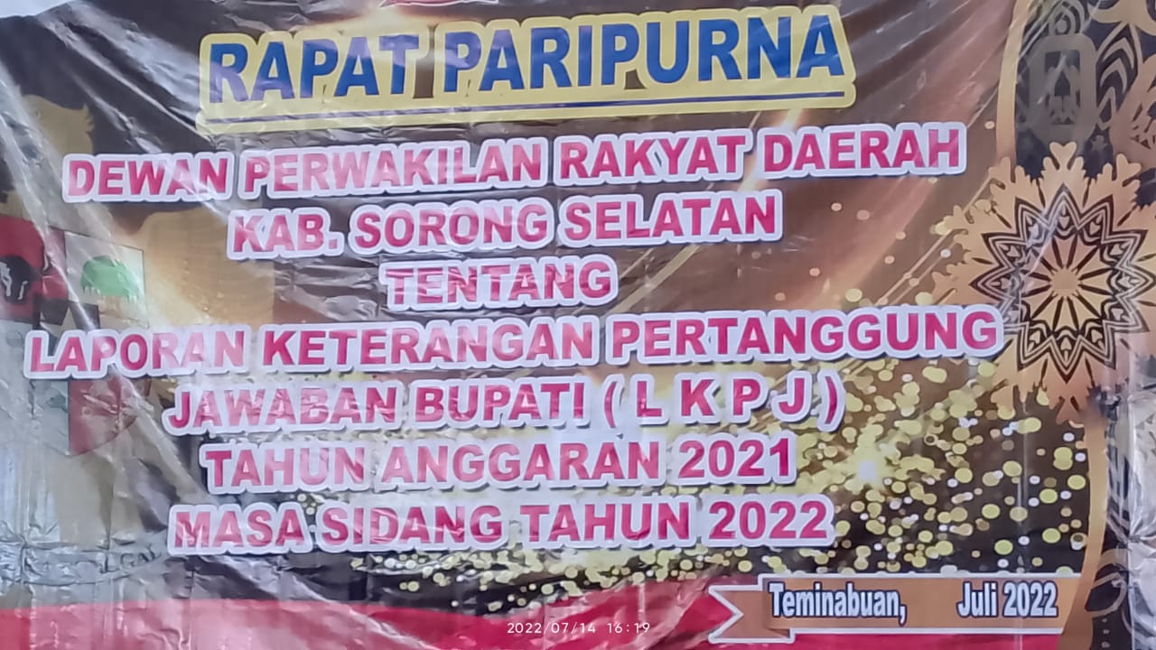Paripurna DPRD Sorong Selatan Tentang LKPJ Bupati Tahun Anggaran Tahun 2021 Masa Sidang 2022