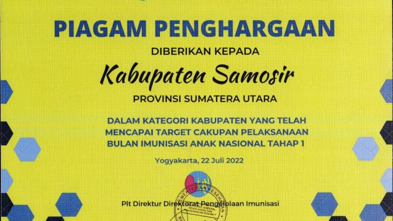 Pemkab Samosir Terima Penghargaan dari Kemenkes RI