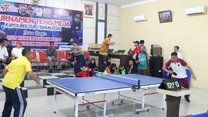 Sambut HUT RI Ke – 77 Polres Sergai Gelar Turnamen Tenis Meja