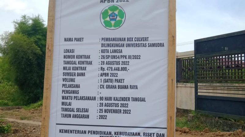 Proyek Box Culvert Universitas Samudra Tak ada Konsultan Pengawas, PPTK Diduga Alergi Dengan Wartawan