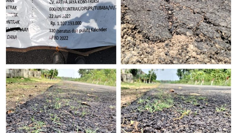 Depan Rumah DPRD, Milyaran Rupiah Proyek Peningkatan Jalan Lingkungan Tiyuh, Dinas (PUPR) Mulai di Tumbuhi Rumput