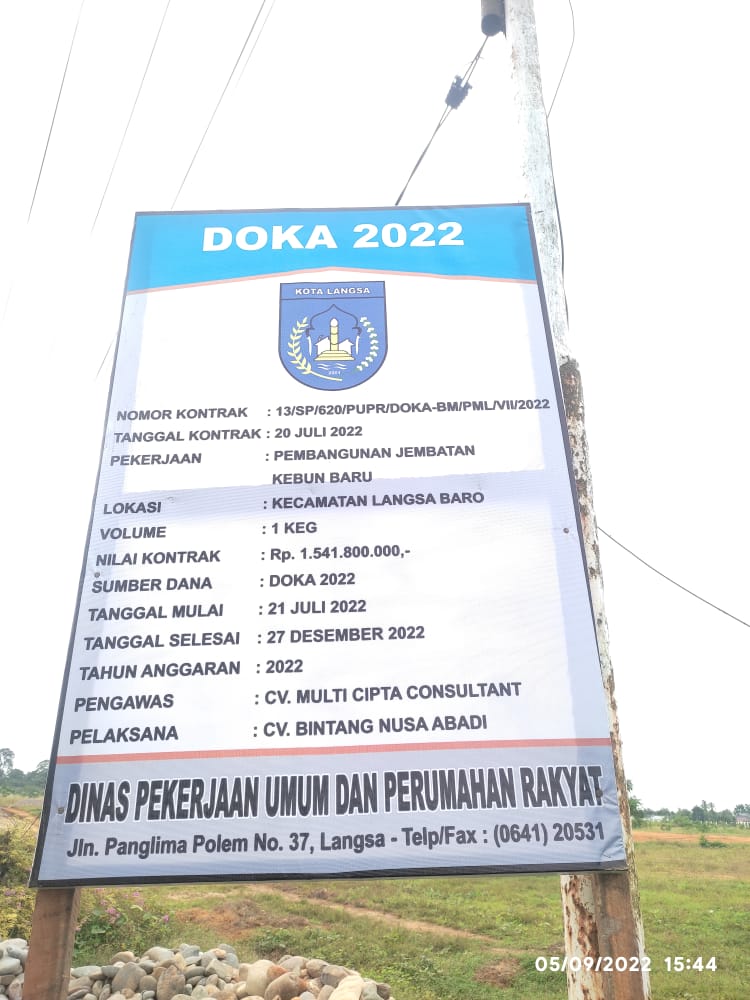 Kontraktor, Konsultan Pengawas dan PPTK Tak Bekerja Maksimal Proyek Jembatan Kebun Baru Terancam Molor