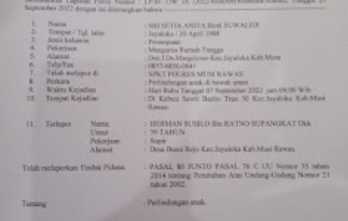 Terjadi Pengeroyokan Anak di Bawah Umur di desa Margoyoso Musi Rawas
