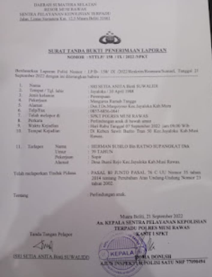 Terjadi Pengeroyokan Anak di Bawah Umur di desa Margoyoso Musi Rawas