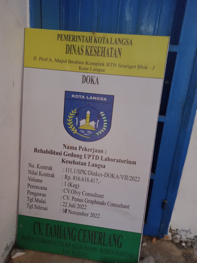 Papan Proyek Rehabilitasi Gedung UPTD Laboratorium Disembunyikan Ada Apa?