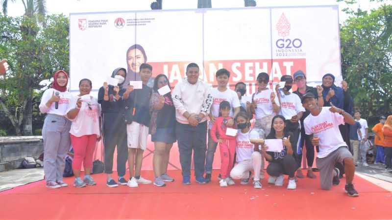 Dukung KTT G20, Komunitas Mahasiswa Bali dan Pemuda Adakan Giat Jalan Santai serta Senam Zumba. Sapa Bali, Bijak Menggunakan BBM