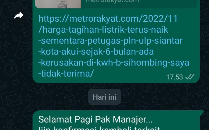 Parah…!! Pasca Dikonfirmasi, Manajer PLN ULP Siantar Kota Lamris Rajagukguk Blokir WhatsApp Wartawan