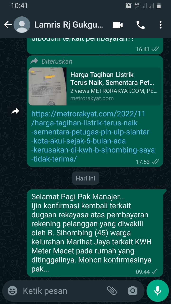 Parah…!! Pasca Dikonfirmasi, Manajer PLN ULP Siantar Kota Lamris Rajagukguk Blokir WhatsApp Wartawan