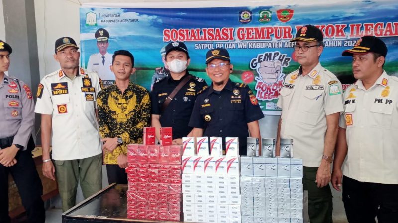 Satuan Polisi Pamong Praja (Satpol PP) Kabupaten Aceh Timur dan Beacukai Menggelar Sosialisasi Penegakan Hukum Peredaran Rokok Ilegal 