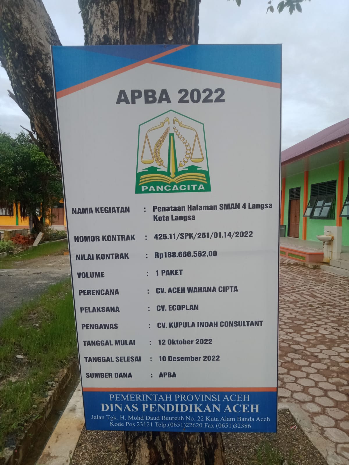 Kontrak Habis, Proyek Penataan Halaman SMAN 4 Langsa Belum Diselesaikan CV Ecoplan