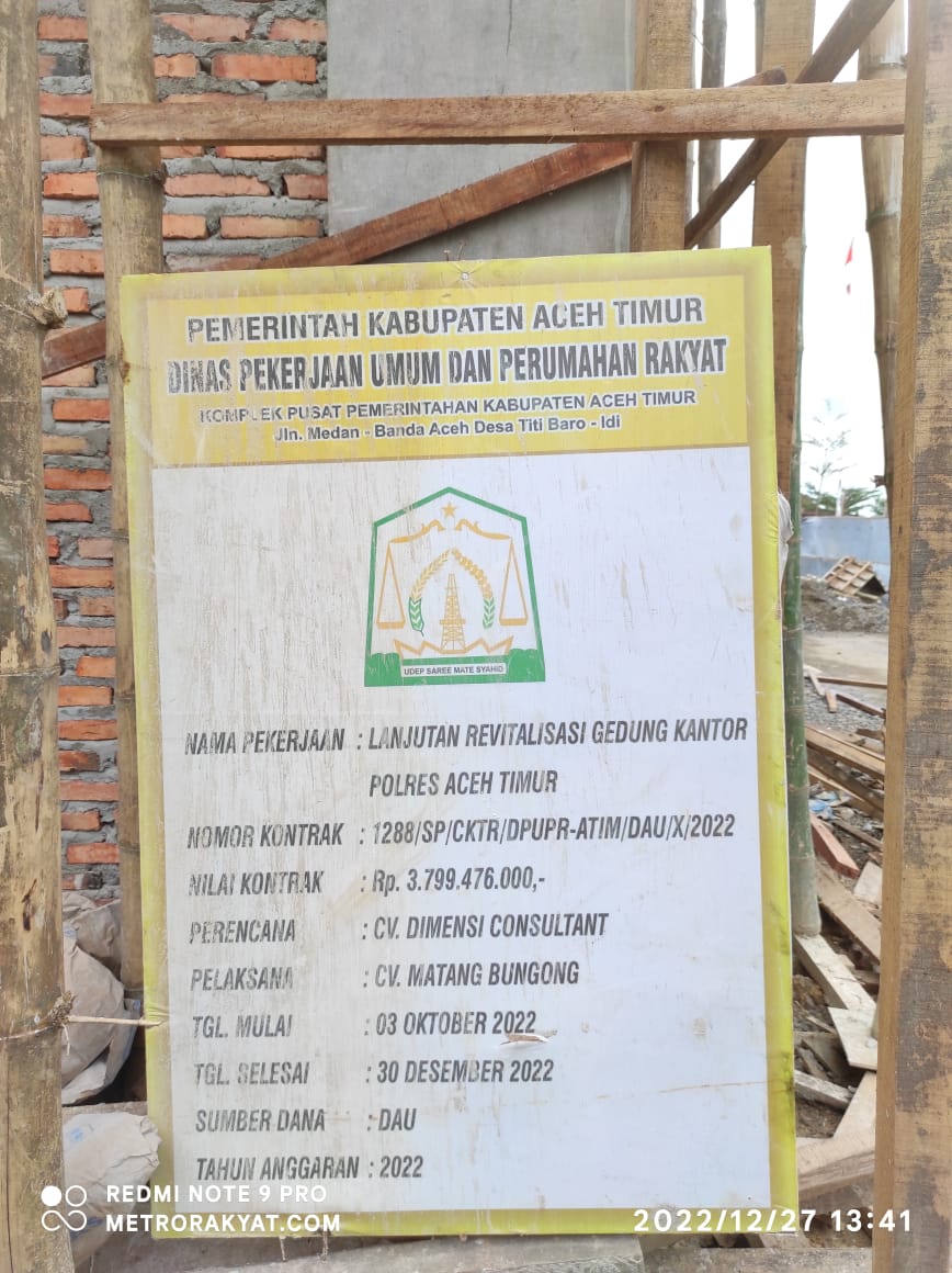 Waduh, Proyek H Tole Gedung Kantor Polres Aceh Timur Senilai 3 Miliar Tak Selesai Tepat Waktu