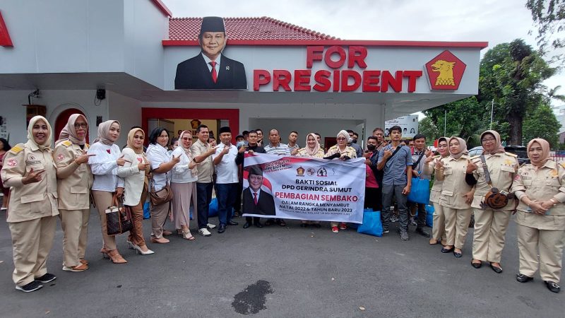 Bagikan Paket Sembako, Gerindra Sumut Ajak Ratusan Buruh Menangkan Prabowo