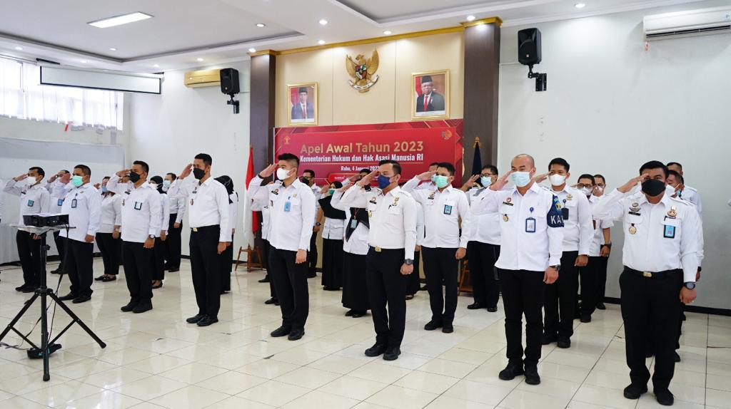 Wujudkan Kemenkumham Semakin PASTI dan BerAKHLAK, Rutan Cipinang  Apel Awal Tahun 2023 Bersama Menteri Hukum dan HAM RI