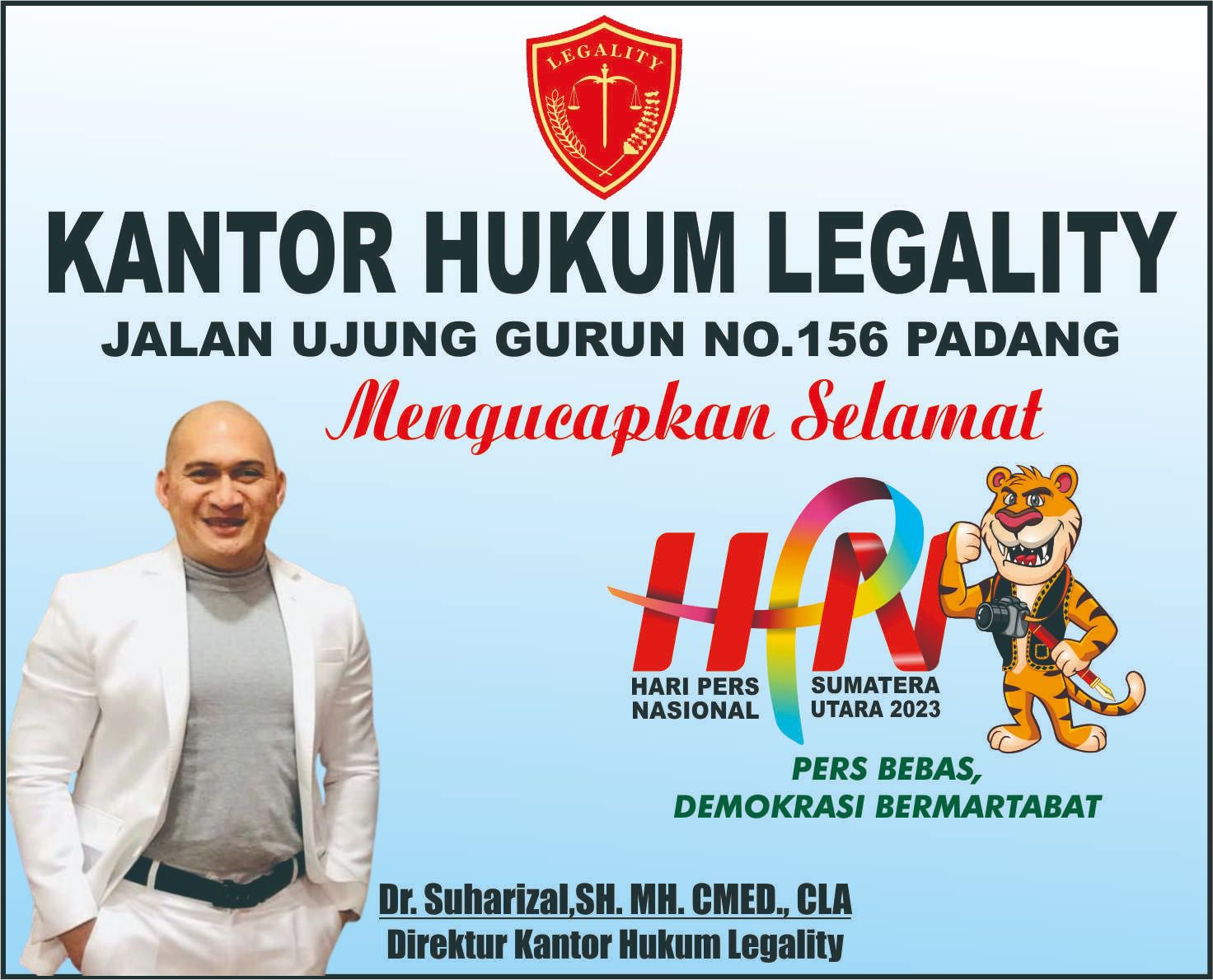Dr. Suharizal,SH. MH.CMED., CLA Mengucapkan Selamat Memperingati Hari Pers , Selalu Tangkal Hoax Dan Menjujung Tinggi Kode Etik Pers