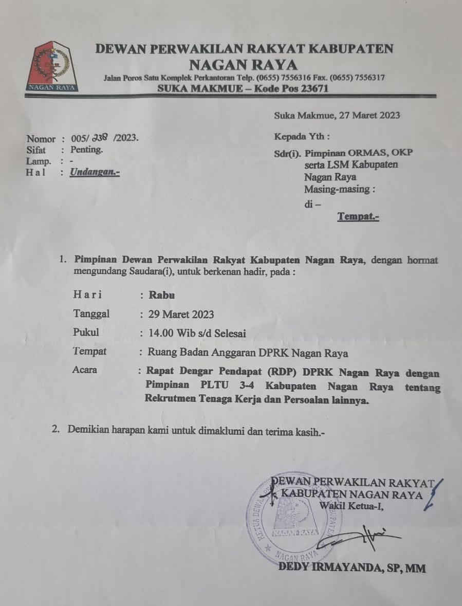 Besok, DPRK Nagan Raya Gelar RDP dengan Pimpinan PLTU 3-4 terkait Rekrutmen tenaga kerja