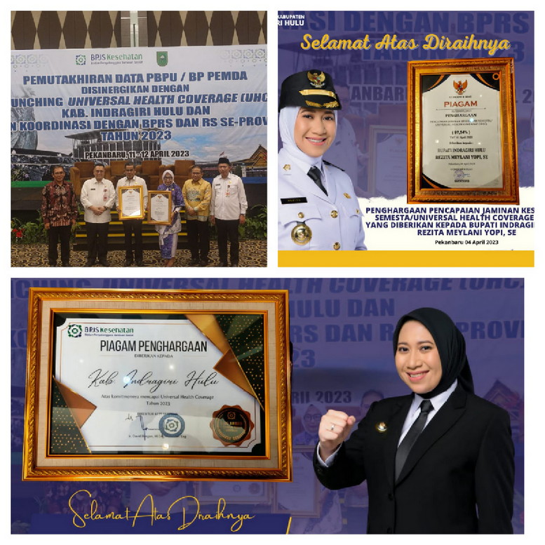 Pemkab Inhu Pimpinan Rezita Meylani Yopi Raih Penghargaan UHC 2023
