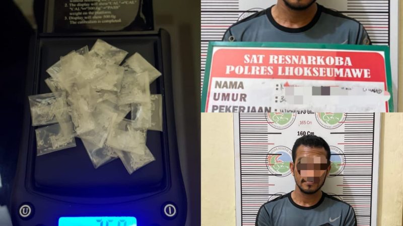 Tim Opsnal Sat Resnarkoba Polres Lhokseumawe Bekuk Tersangka Sabu – sabu di Kuta Makmur