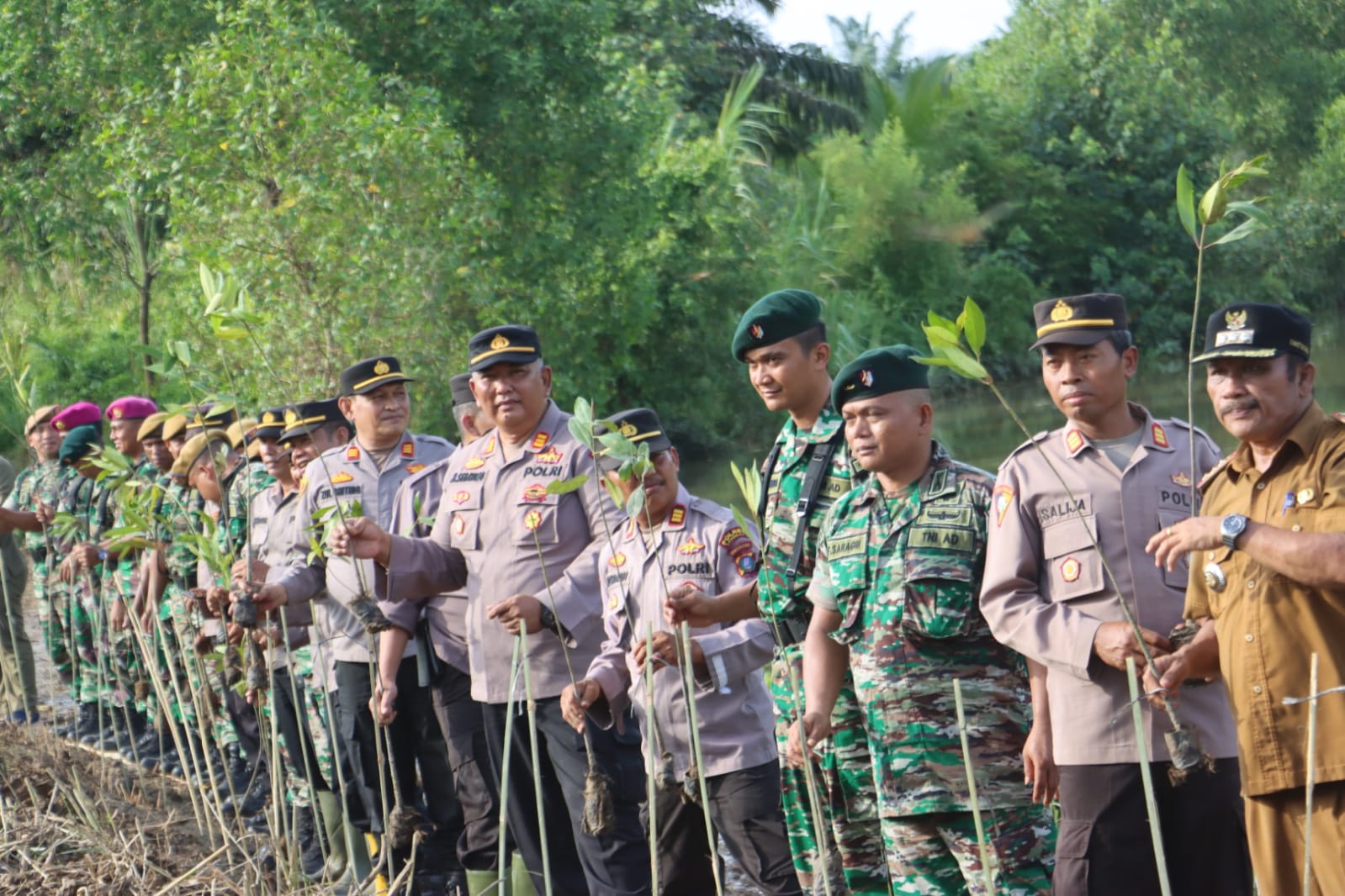 Kapolres Langkat Polda Sumut Hadiri Kick Off Penanaman Mangrove Serentak Se-Indinesia Di Desa Sungai Ular