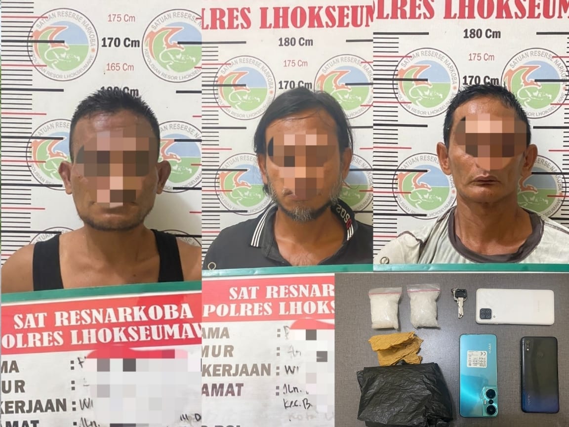 Sat Resnarkoba Polres Lhokseumawe Ringkus Tiga Pengedar Sabu