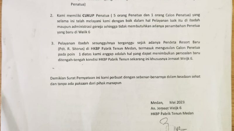 Jemaat HKBP Pabrik Tenun Tolak Calon Sintua