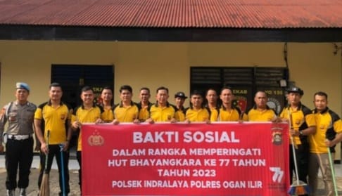HUT Bhayangkara Ke- 77, Polsek Indralaya Gelar Bhakti Sosial Di Masjid Ibni Aiman Komp Permata Duma