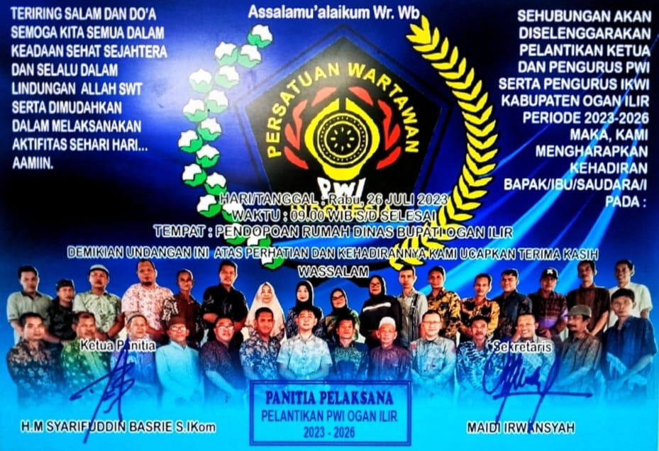 Pelantikan Ketua PWI Ogan Ilir di Pendopoan Rumdin Bupati pada 26 Juli 2023