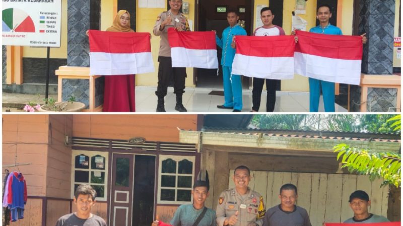Gugah Semangat Nasionalisme, Bhabinkamtibmas Bripka Robin Siregar SH Bagikan Bendera Merah Putih Pada Warga