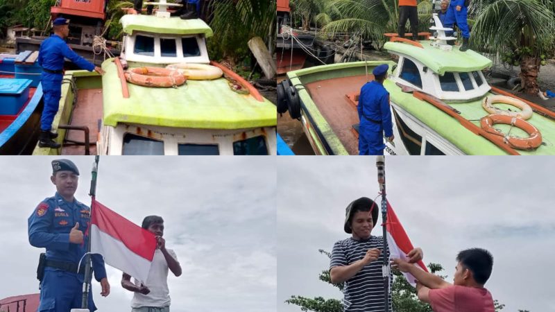 Satpolairud Polres Aceh Barat berikan Bendera Merah Putih kepada Kapal Motor/Boat Nelayan