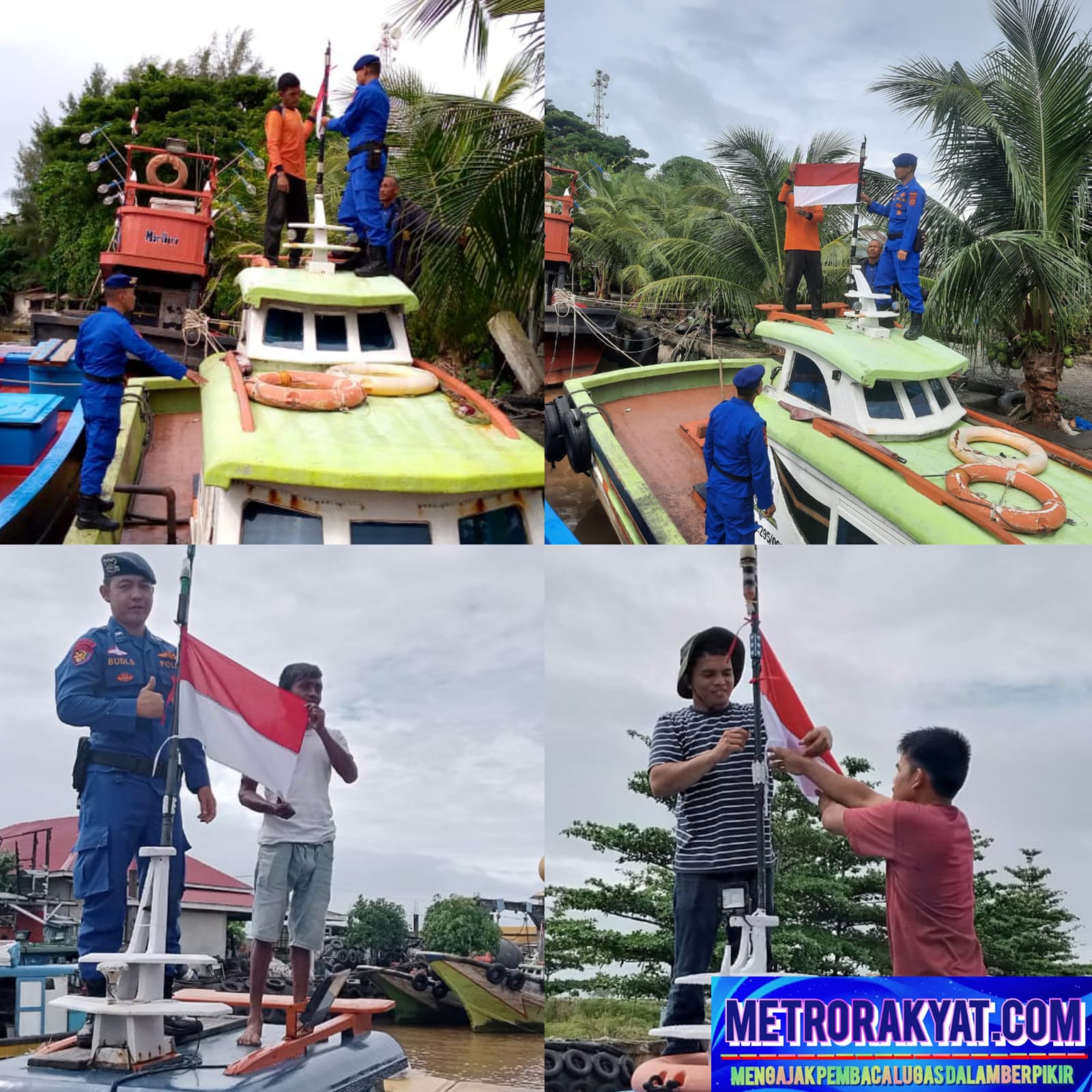 Satpolairud Polres Aceh Barat berikan Bendera Merah Putih kepada Kapal Motor/Boat Nelayan