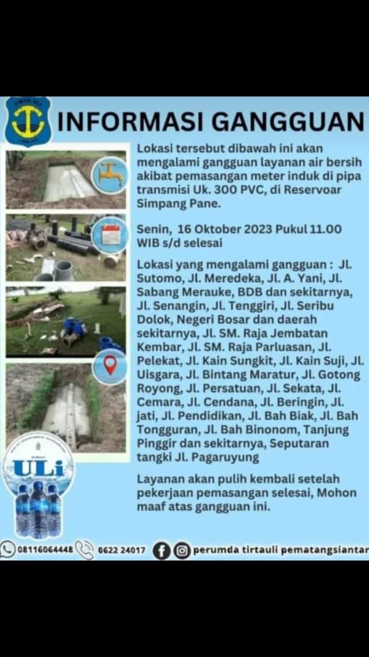 PDAM Tirta Uli Lakukan Pemasangan Meter Induk di Pipa Transmisi Reservoir Simpang Pane, Berikut Daerah Terdampak