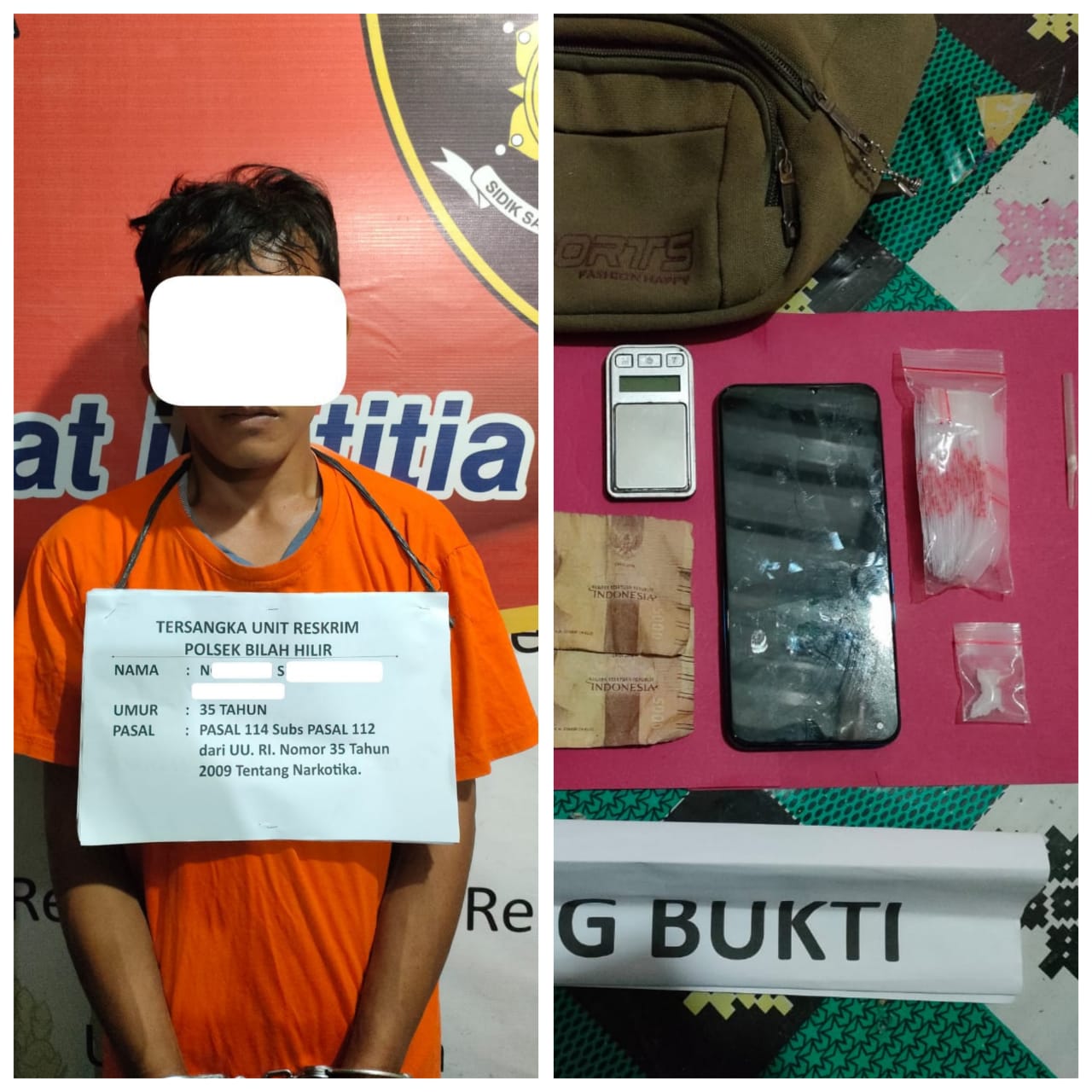 Diduga Pelaku Jual Sabu,NS Di Ringkus Polsek Bilah Hilir