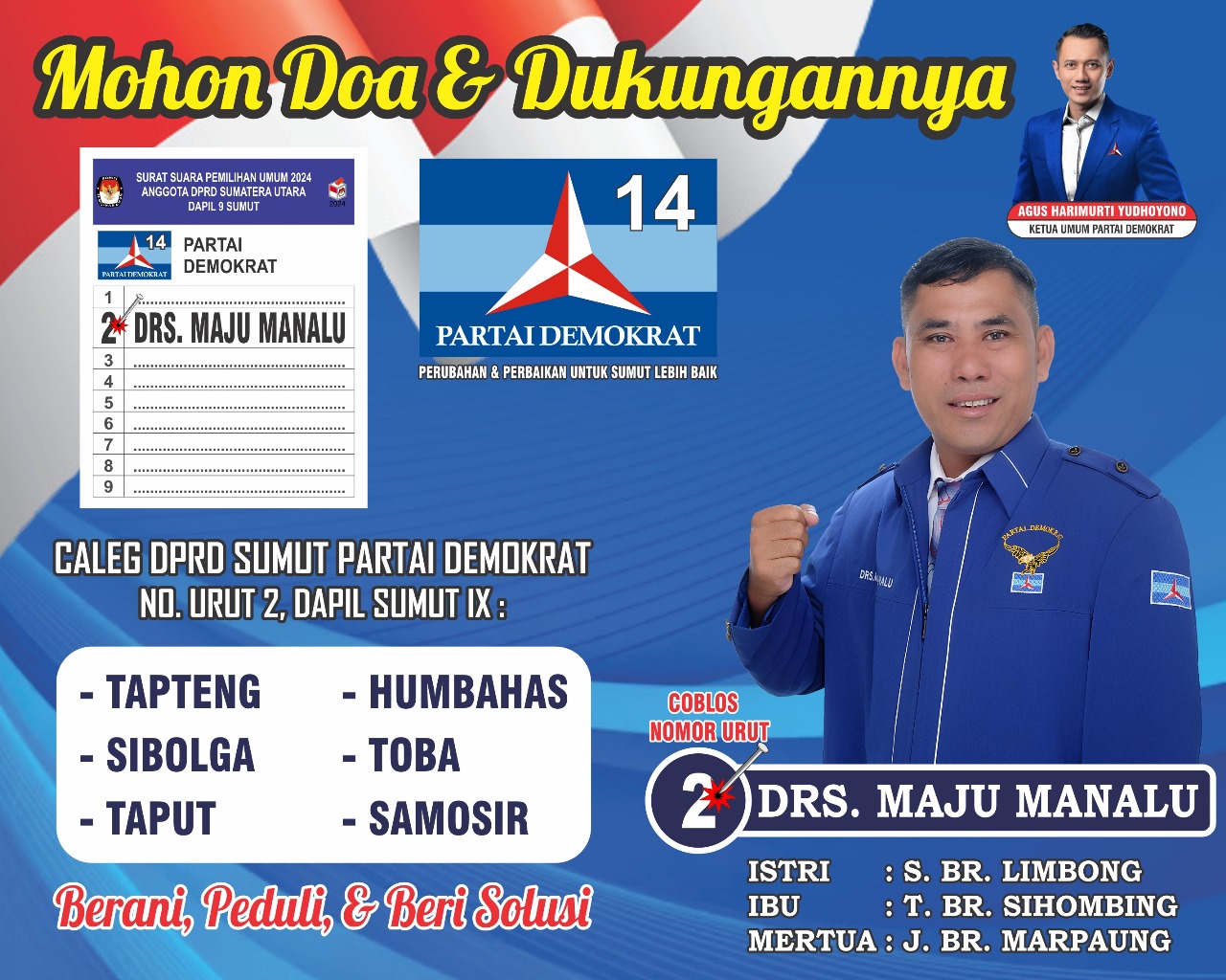 Caleg Partai Demokrat DPRD Sumut Maju Manalu Umumkan Niatnya Untuk Perubahan dan Perbaikan Sumut