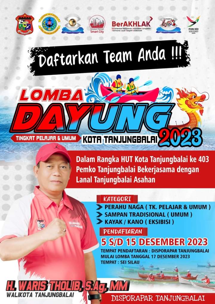 HUT Kota Tanjungbalai Yang Ke 403 Tahun, Walikota Pertandingkan Lomba Perahu Naga