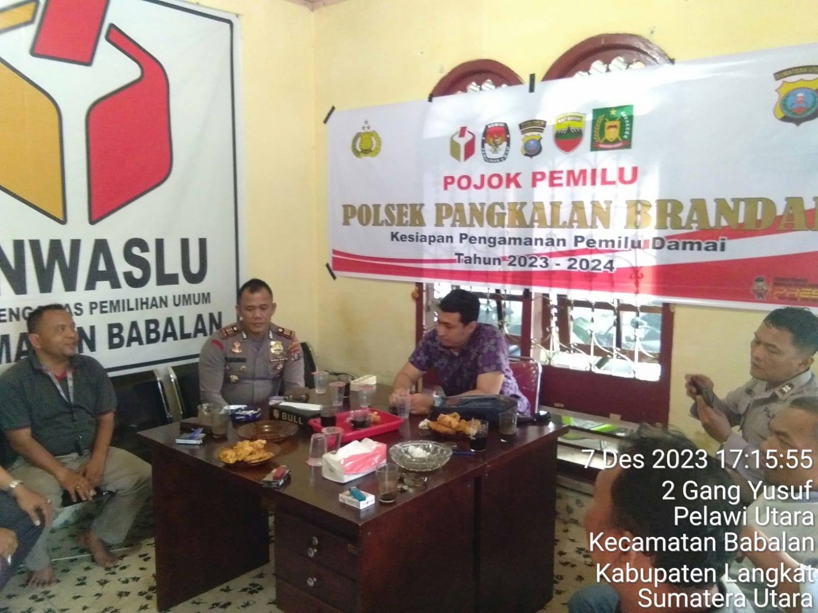 Giat POJOK PEMILU, oleh Polsek Jajaran Polres Langkat untuk Pemilu Damai.