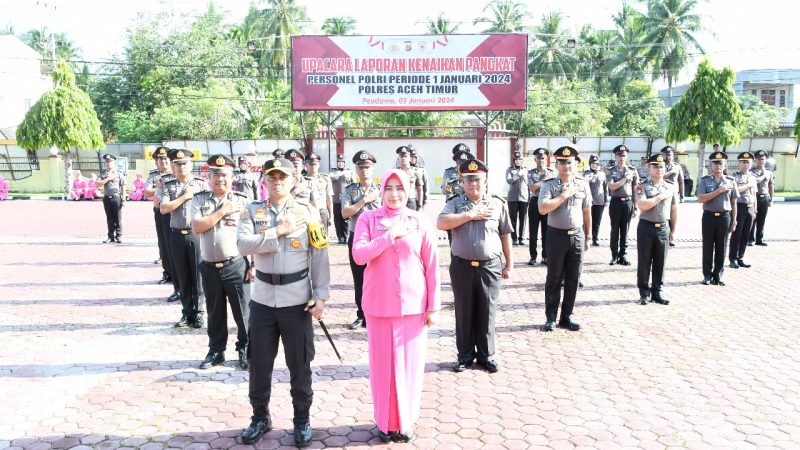 Awal Tahun Baru, 5 Kapolsek dan Puluhan Personel Polres Aceh Timur Naik Pangkat