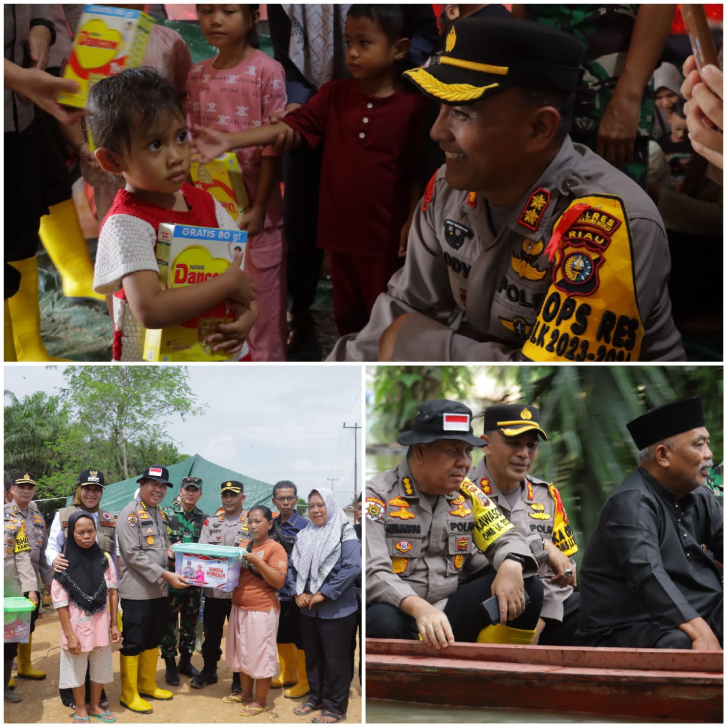 Tinjau Posko Pengusian, Kapolres Inhu Bersama Irwasda Polda Riau  Serahkan Bantuan Untuk Korban Banjir