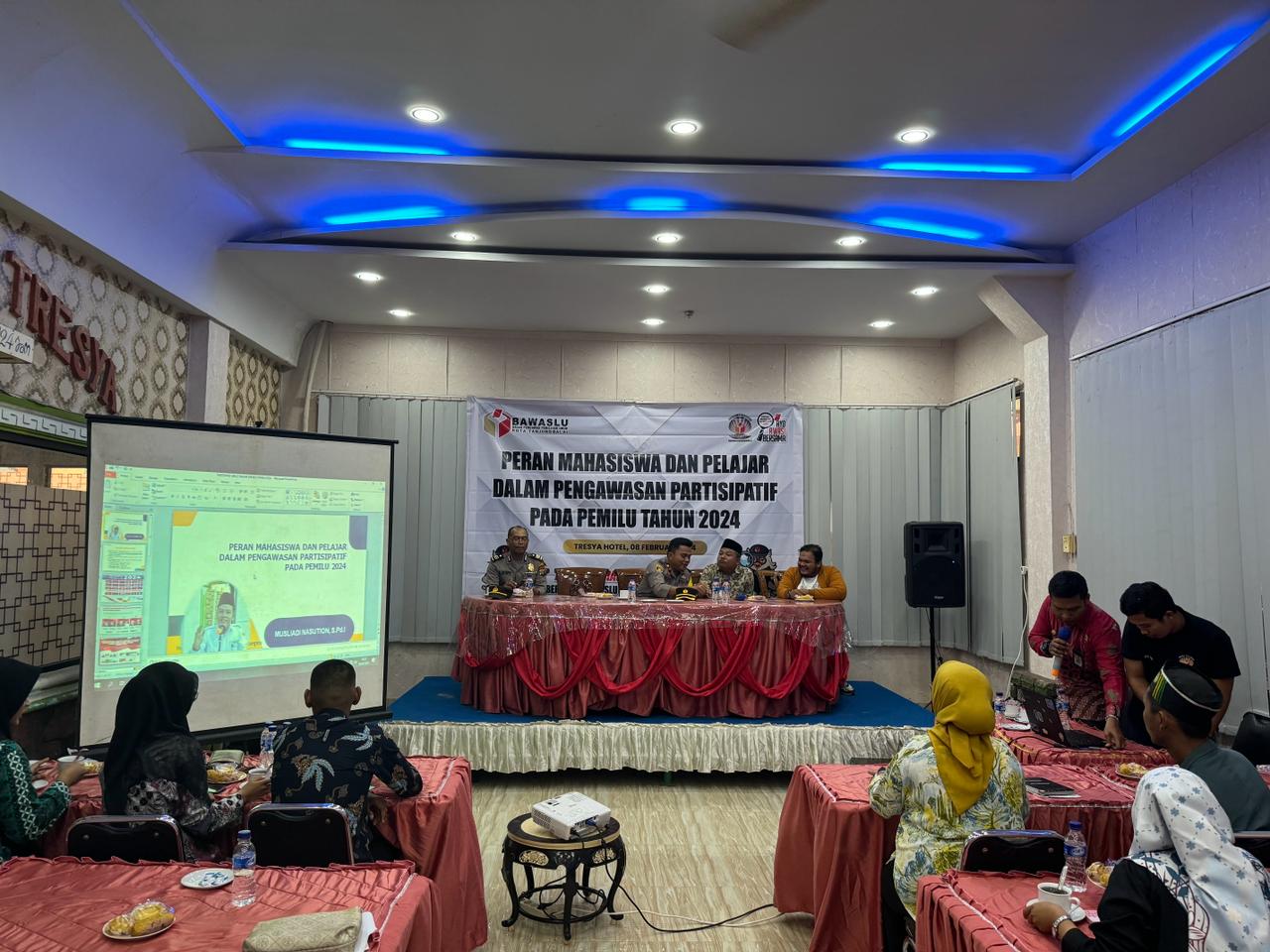 Polres Tanjung Balai Sosialisasi Bawaslu Mahasiswa Pelajar Pengawasan Pemilu 2024