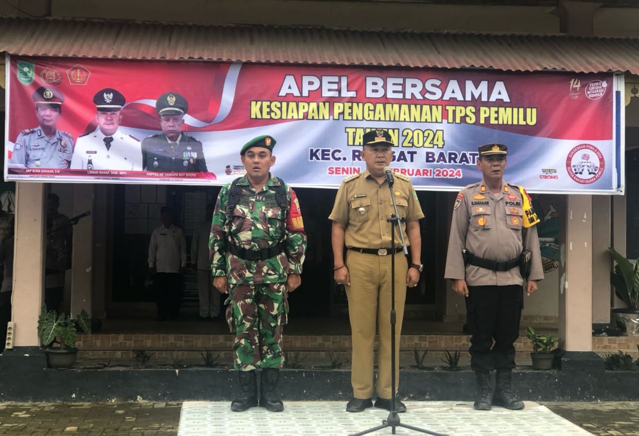 Pemilu Tinggal Dua Hari Lagi, Camat Rengat Barat Inhu Pimpin Apel Bersama Kesiapan Pengamanan TPS